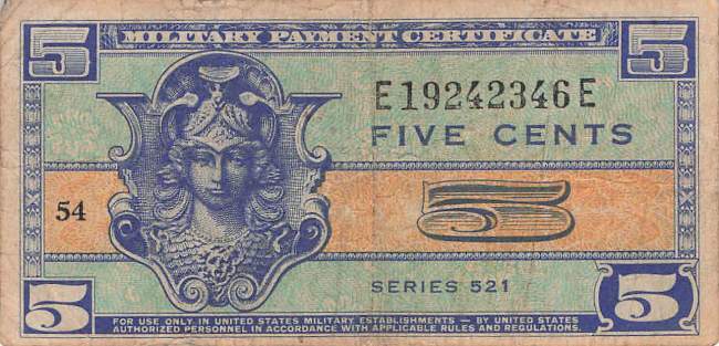 USA MPC Series 521 p.M28 5 Cents 1954 F